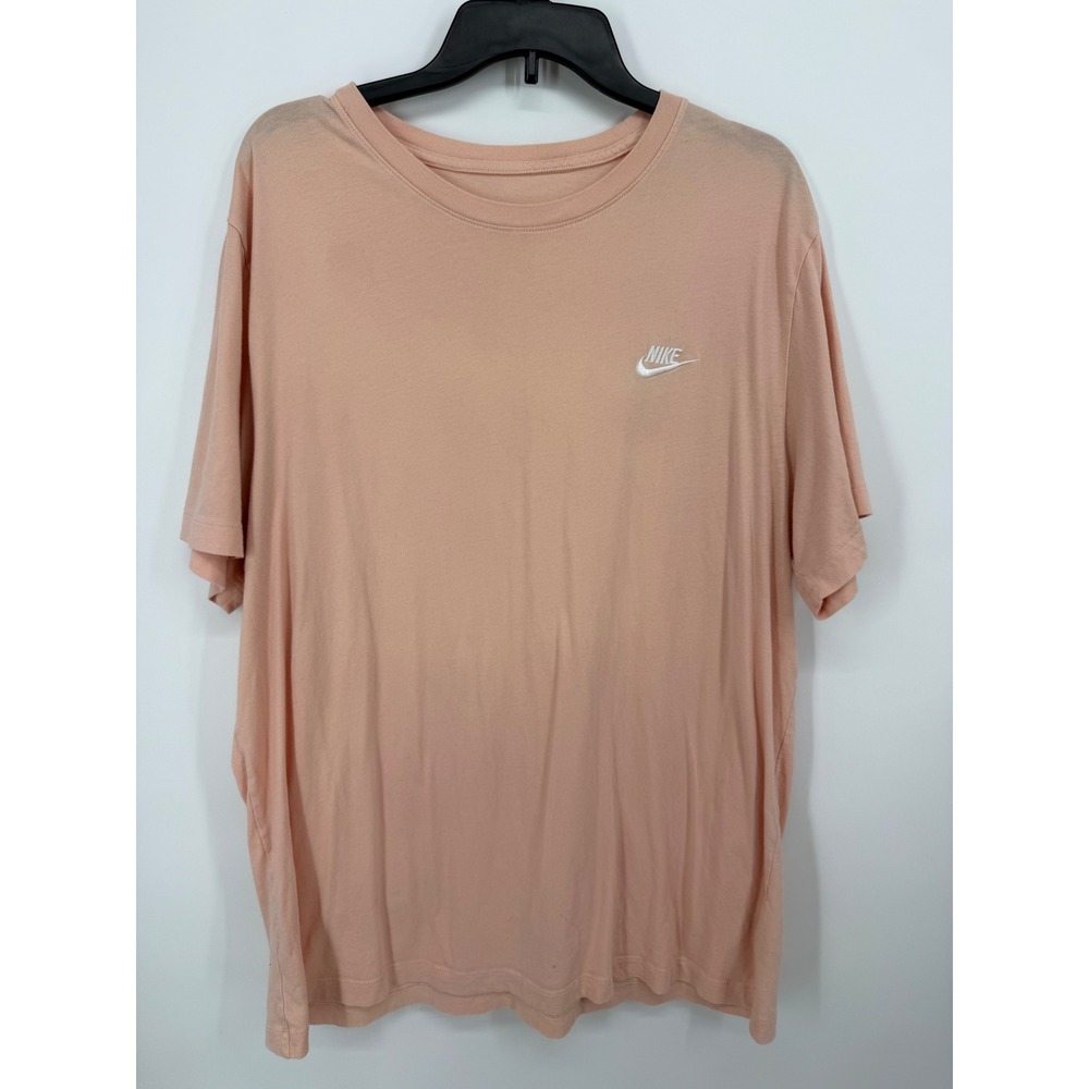 Nike T-Shirt Womens XL Peach Short Sleeve Embroidered Logo Cotton Crew Neck